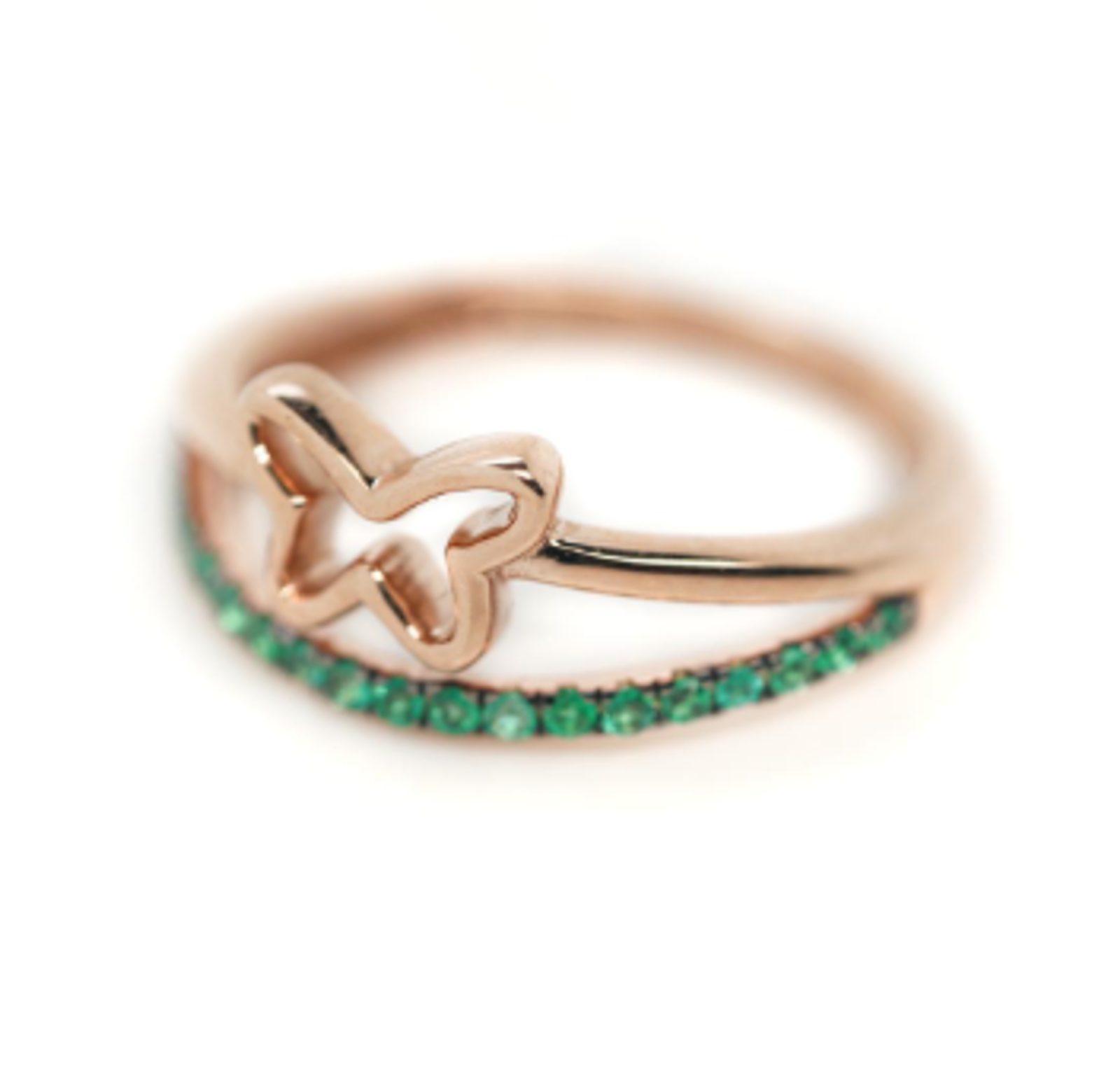 14k rose gold, emerald butterfly ring size 7.25