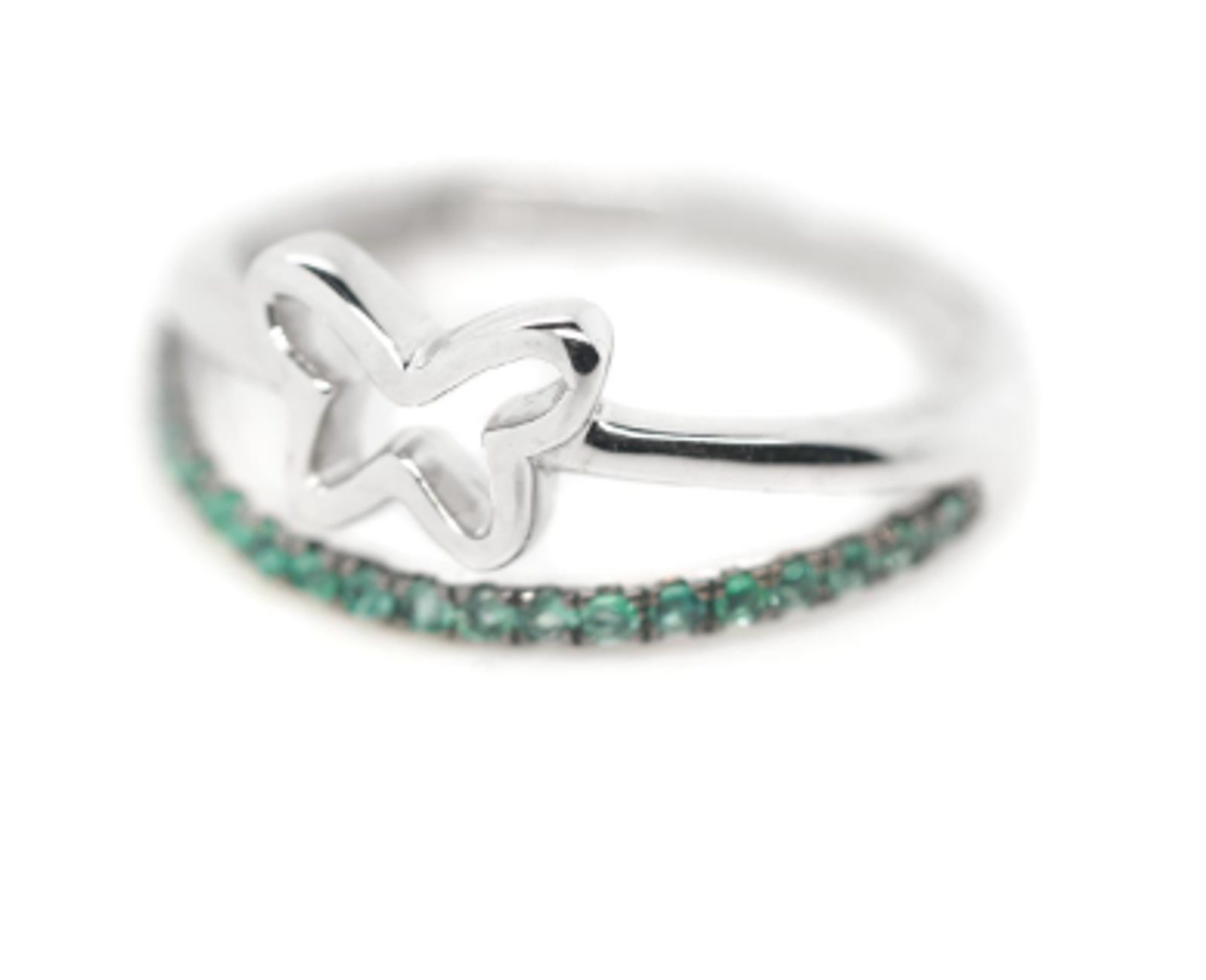 14k white gold emerald butterfly ring size 7
