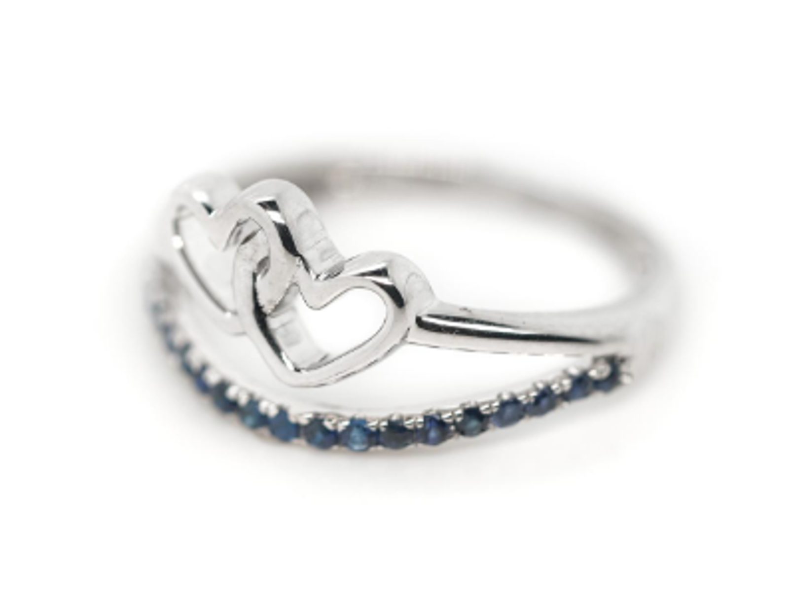14k white gold sapphire double heart ring size 7.25