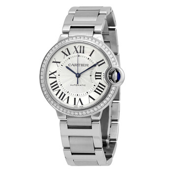 Cartier Ballon Bleu 36 mm Automatic Diamond Silver Dial Ladies Watch w4bb0024