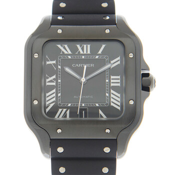 Cartier Santos Large Model Automatic Black Dial Black Rubber Men's Watch WSSA0039