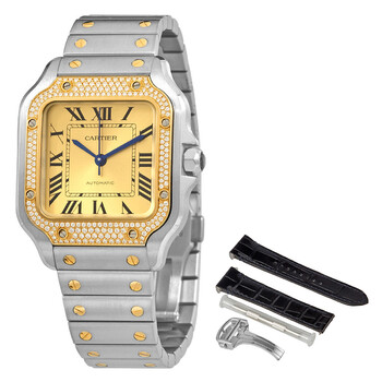 Cartier Santos Medium Model 18k Yellow Gold Steel Diamond Automatic Diamond Watch W3SA0007