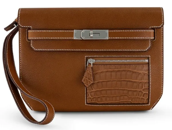 Hermes Handbags Depeche Barenia Croco Touch Palladium Hardware 2
