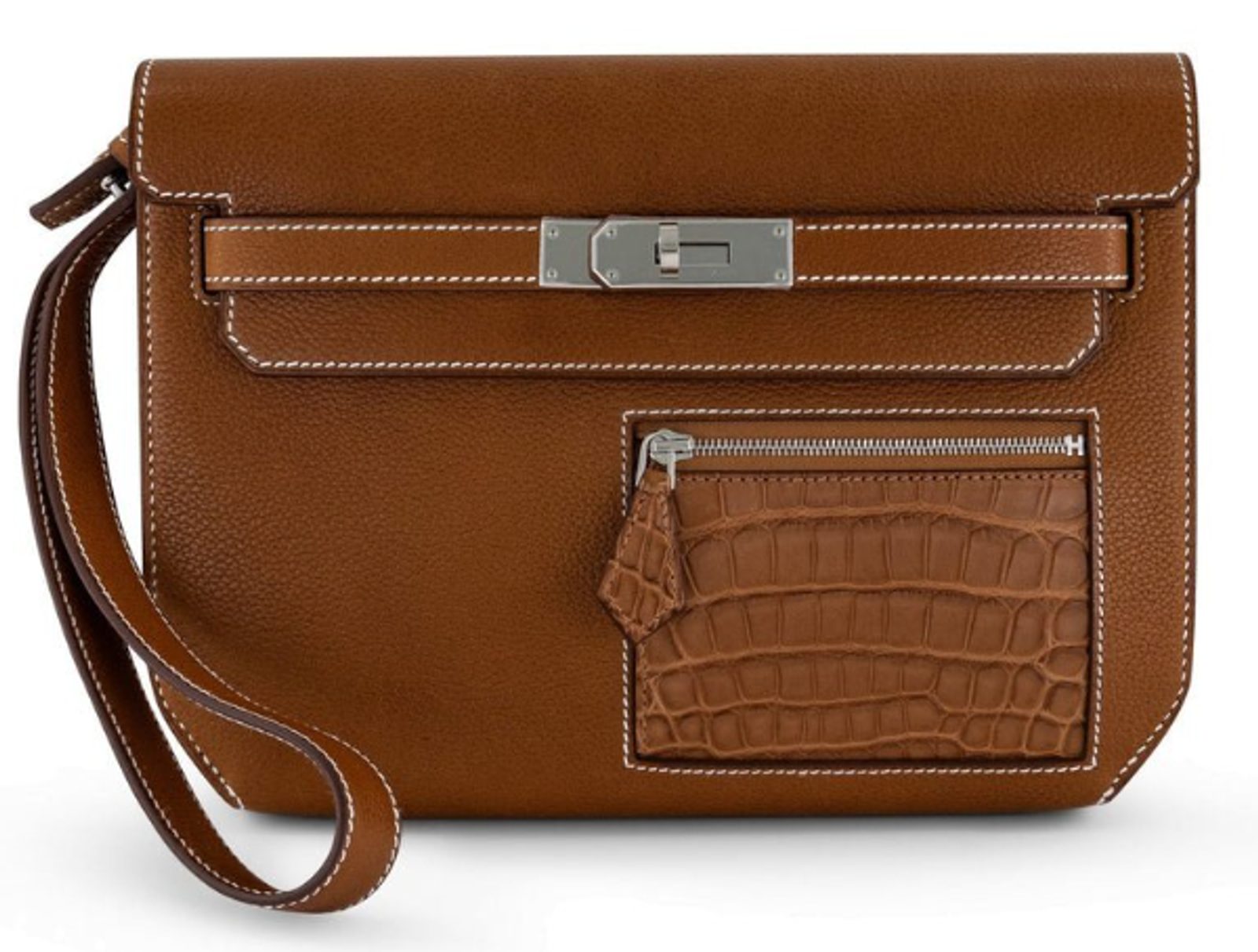 Hermes Handbags Depeche Barenia Croco Touch Palladium Hardware