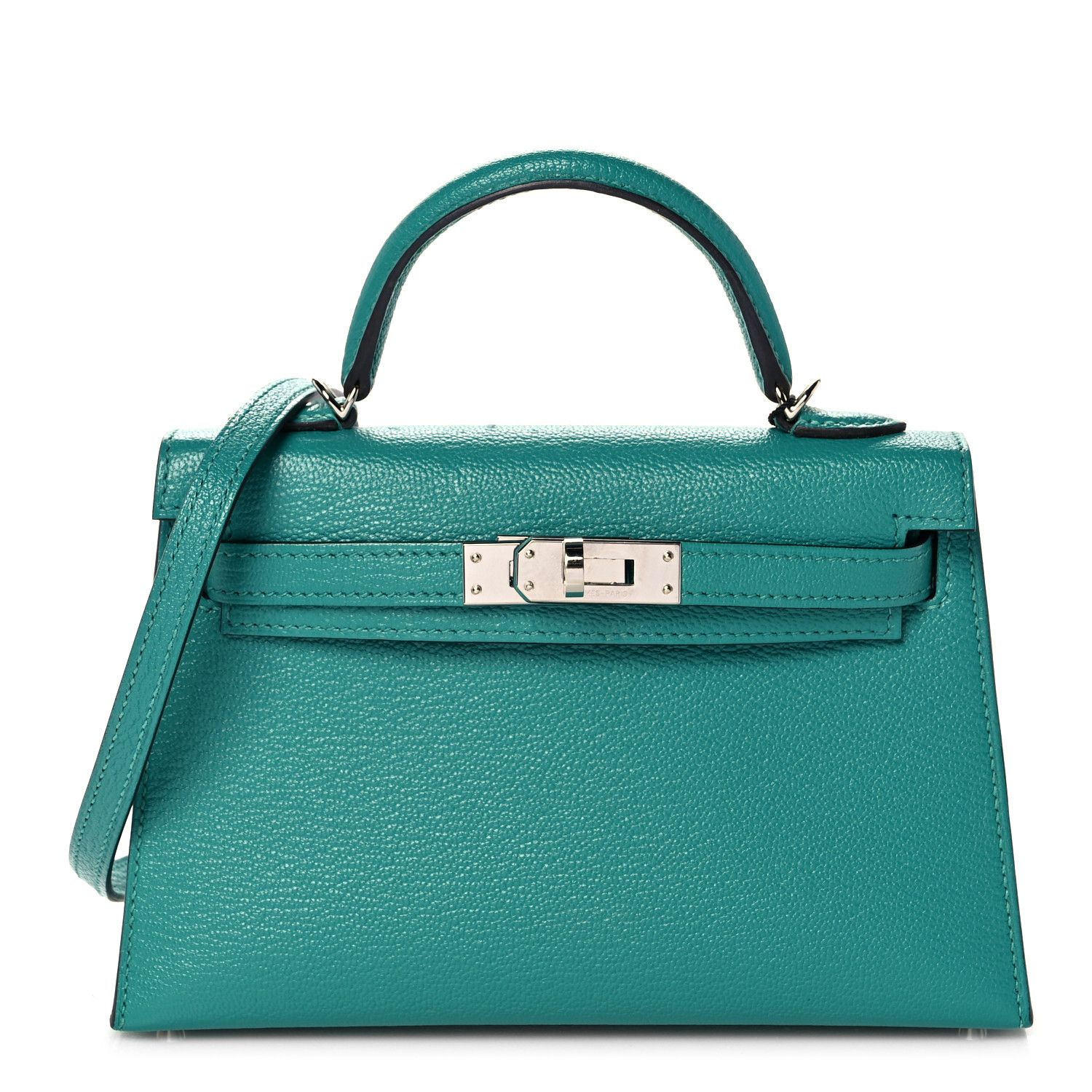 Hermes Handbags Kelly 20 Vert Verone/Belu Zanzibar Chevre Mysore Palladium Hardware
