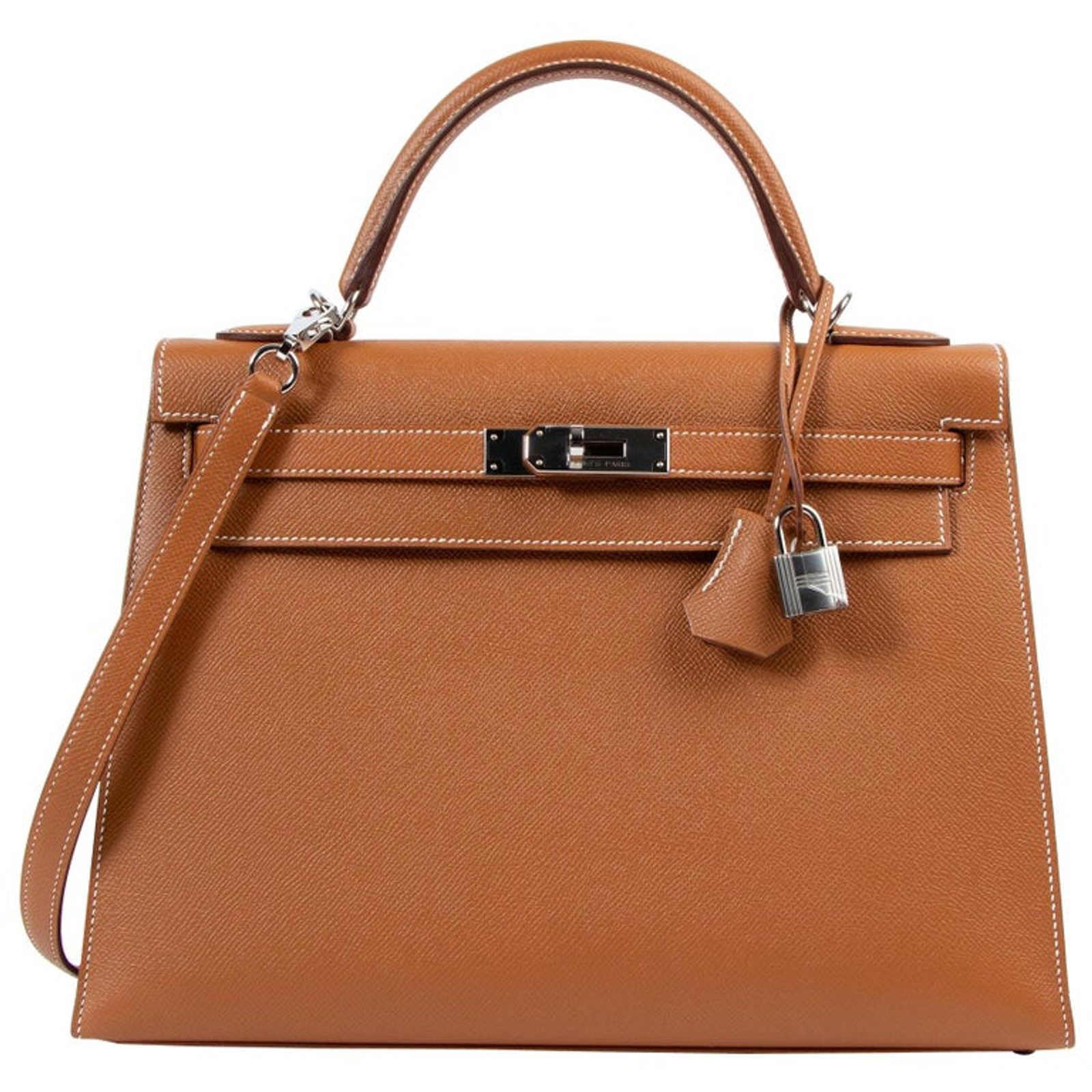 Hermes Handbags Kelly 28 Gold Epsom Sellier Palladium Hardware
