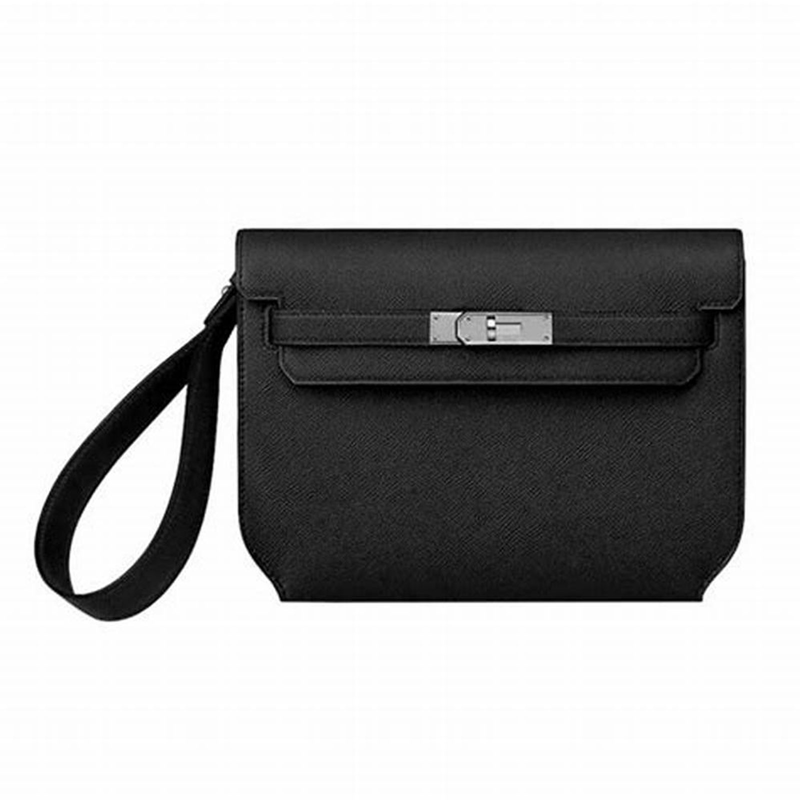 Hermes Handbags Kelly Depeche 25 Black Epsom Palladium Hardware