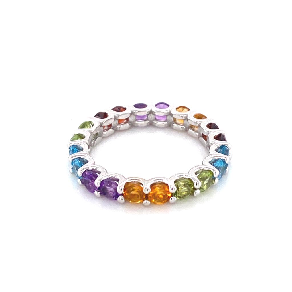 White Gold Multi Colored Band