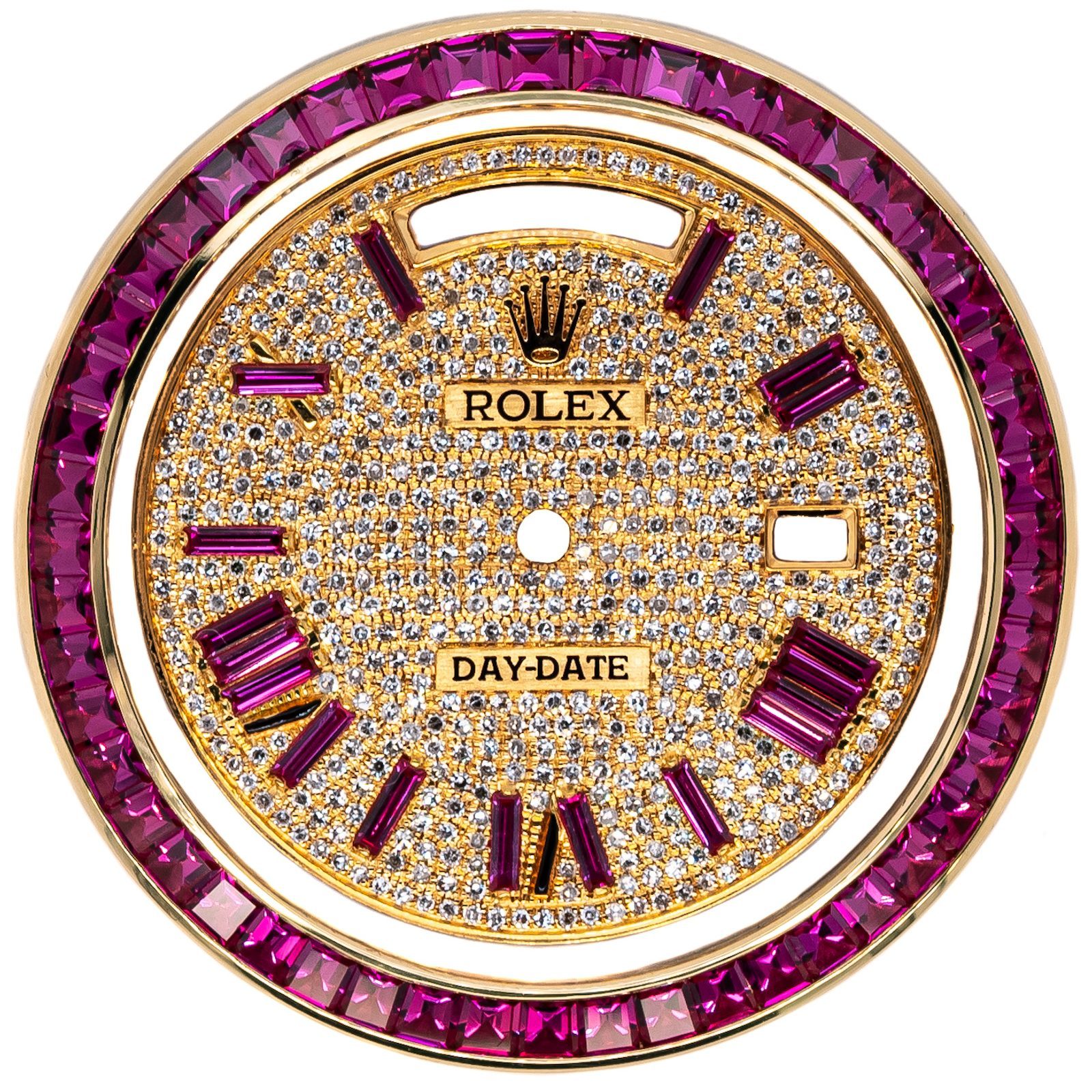 Yellow Gold Ruby Bezel and Diamond Pave